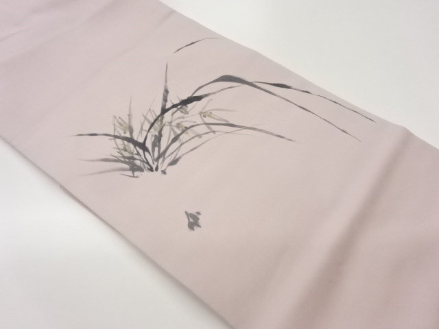 JAPANESE NAGOYA OBI / SHIOZE / HAND PAINTED / PLANTS